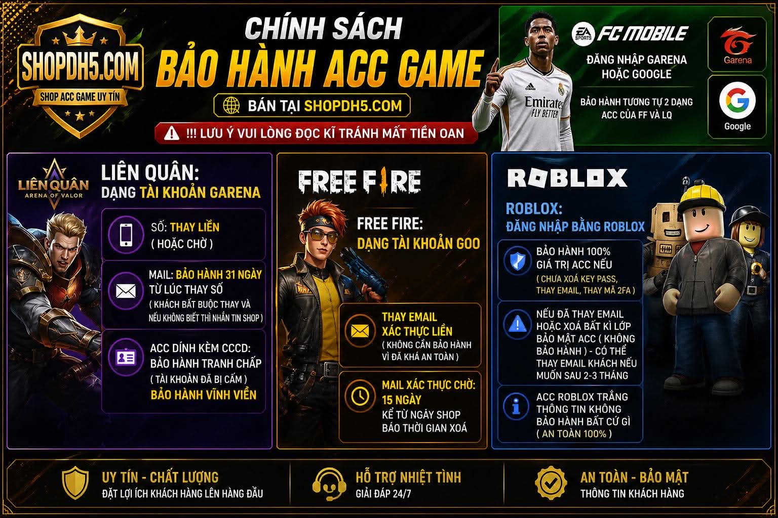 Shop Bán Acc Liên quân, roblox freefire